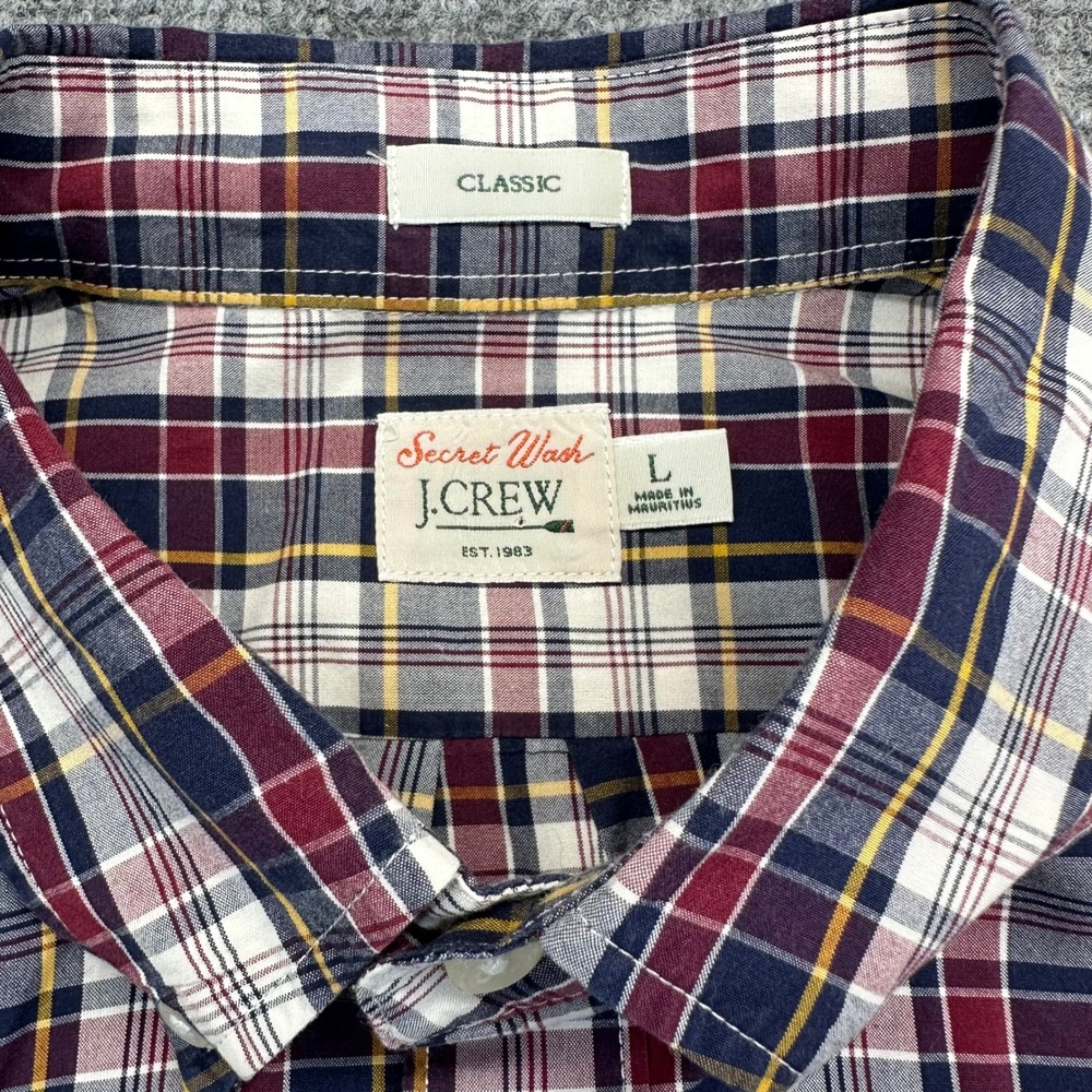 J.Crew Secret Wash Plaid Shirt Mens Large Navy Burgundy Classic Fit Button Down - Picture 2 of 6